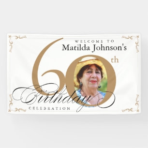 Banderoles Elégante Gold White Calligraphie Photo 60e anniver