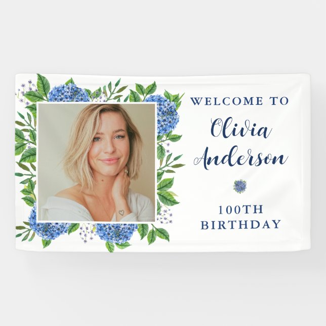 Banderoles Elégante Hydrangea Photo 100e fête d'anniversaire (Horizontal)