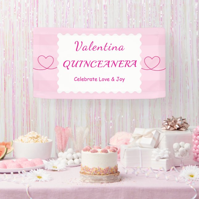 Banderoles Elégante Quinceañera Floral Bouquet | Rose et blan (Fête)