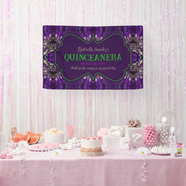 Banderoles Elégante Quinceanera Purple Green Parties scintill (Fête)