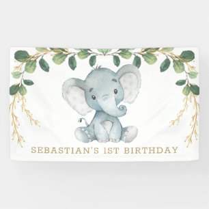 Banderoles Elégante verdure Gold Elephant 1er anniversaire fê