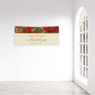Banderoles Elegantes Anniversaire Femme Roses Rouges Vintage