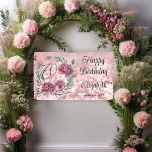 Banderoles Élégantes Œillets Roses Fête d'anniversaire 70 ans