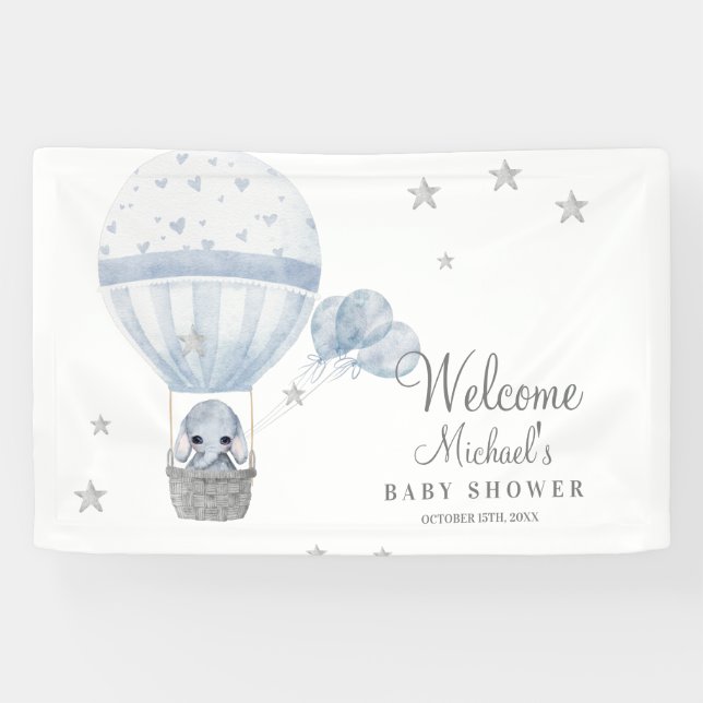 Banderoles Eléphant baby shower avec ballon chaud à air  (Horizontal)