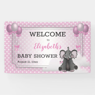 Banderoles Eléphant Ballons Baby shower rose fille points