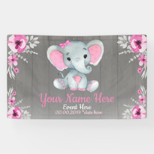 Banderoles Elephant Girl Backdrop Nom rose Fleurs rustiques