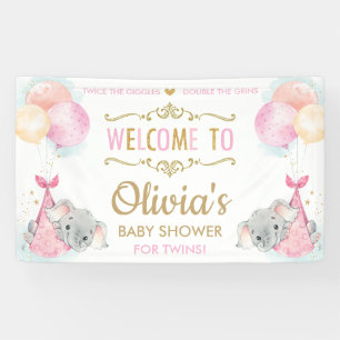 Banderoles Eléphant Jumeaux Filles Baby shower fond