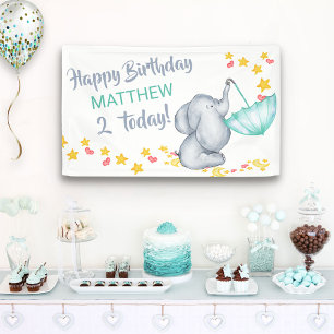 Banderoles Eléphant mignon avec parapluie Garçons fête d'anni