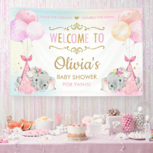 Banderoles Eléphants mignons Twin Girls Baby shower fond