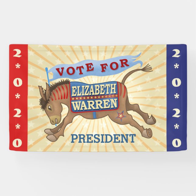 Banderoles Elizabeth Warren Présidente 2020 Démocrate Donkey (Horizontal)