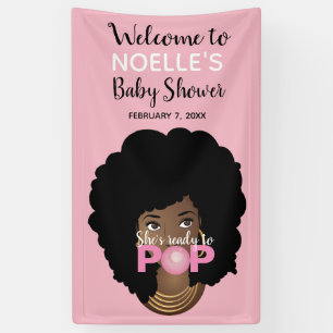 Banderoles Elle est prête à pop Baby shower rose cheveux na
