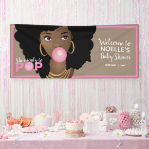 Banderoles Elle est prête à pop Baby shower rose cheveux na