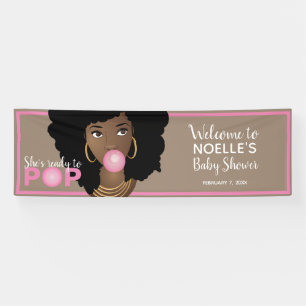 Banderoles Elle est prête à pop Baby shower rose cheveux natu