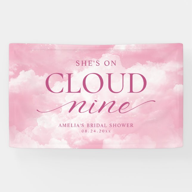 Banderoles Elle est sur nuage neuf Fête des mariées rose (Horizontal)
