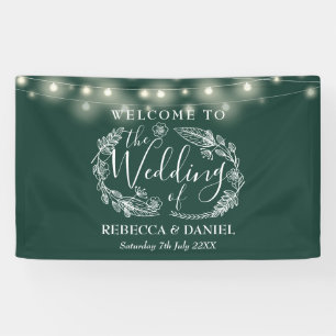 Banderoles Emerald Green Floral Garland Script Mariage