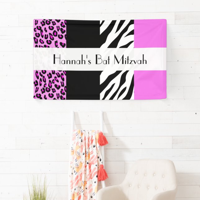 Banderoles Empreinte de léopard, Zebra Print, Rose, Bat mitzv (En situation)