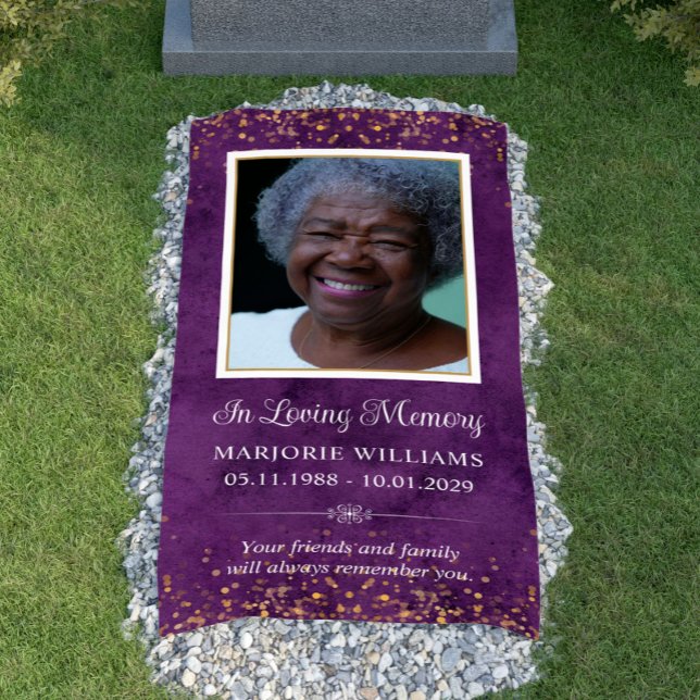 Banderoles En Mémoire Amoureuse Pauple Gold Photo Grave Couve (In Loving Memory Purple Gold Photo Grave Cover Banner
)