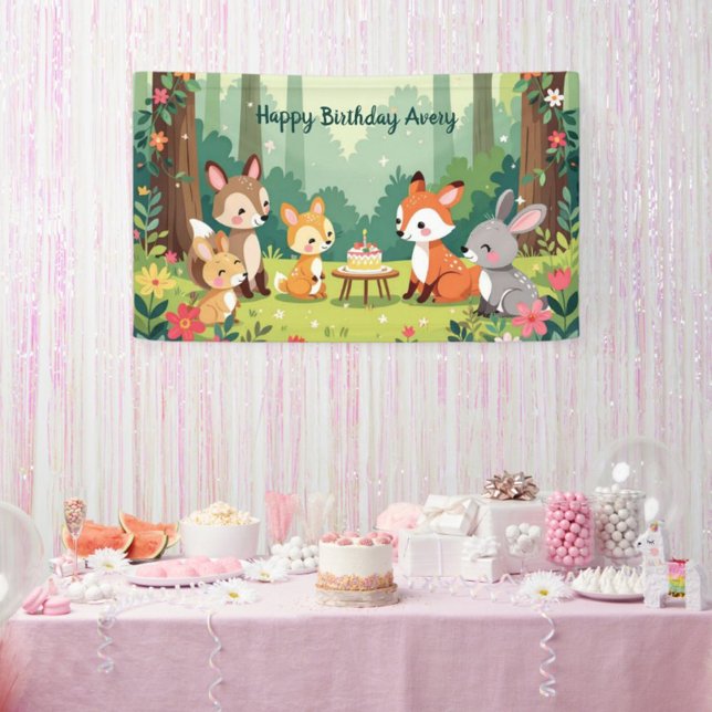 Banderoles Enfant animal de bois mignon anniversaire (Créateur téléchargé)