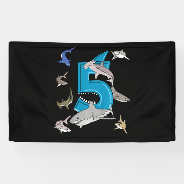 Banderoles Enfants 5e anniversaire garçons requin blanc requi (Horizontal)