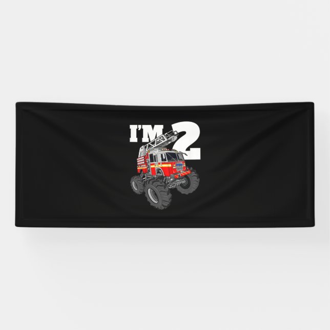 Banderoles Enfants Monster Fire Truck 2e anniversaire garçon  (Horizontal)