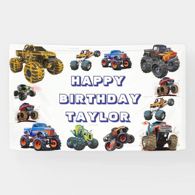 Banderoles Enfants Monster Trucks Course Voiture garçon Fête  (Horizontal)