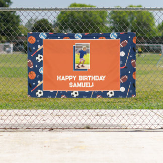 Banderoles Enfants Sports Motif Bleu & Orange Photo Anniversa
