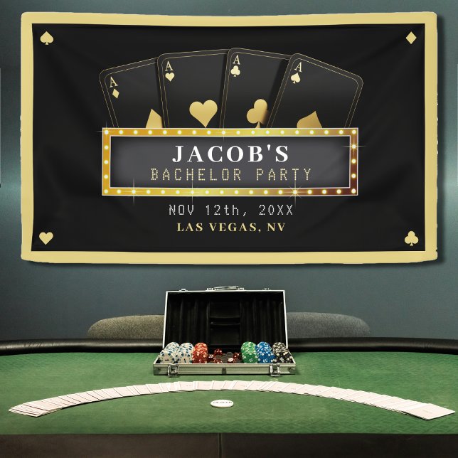 Banderoles Enterrement de vie de garçon As de poker noirs et  (Poker Aces Black & Gold Bachelor Party Banner
)