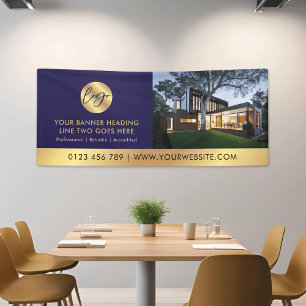 Banderoles Entreprise Marine & Gold Logo Advert Photo d'entre
