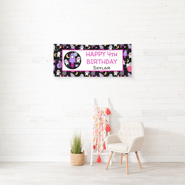 Banderoles Espace Extérieur Chatons Chat Astronaut Violet Ann (En situation)