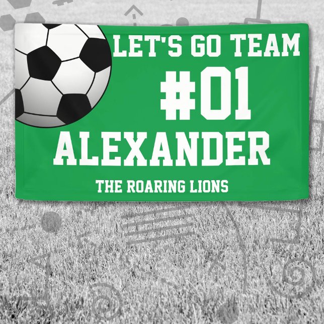 Banderoles Esprit de l'équipe de football blanc vert (Green and White Soccer Let's Go Team Banner. Celebrate your high school or college athlete.)