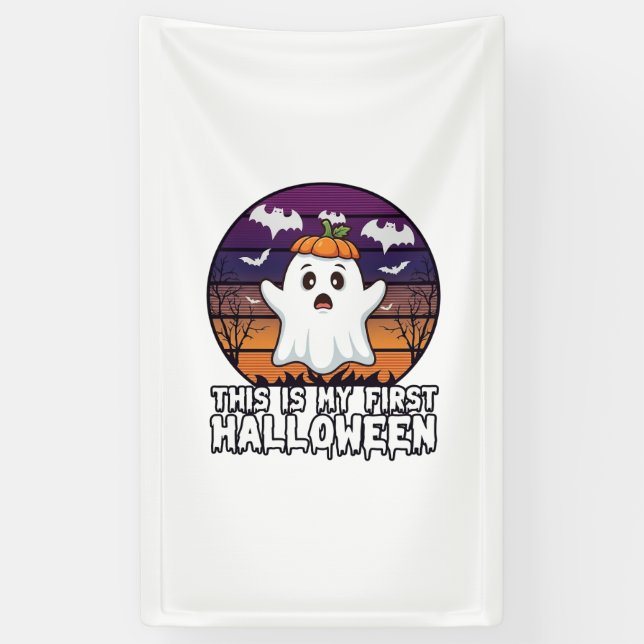 Banderoles Est Premier Fantôme de Halloween Citrouille Chapea (Vertical)