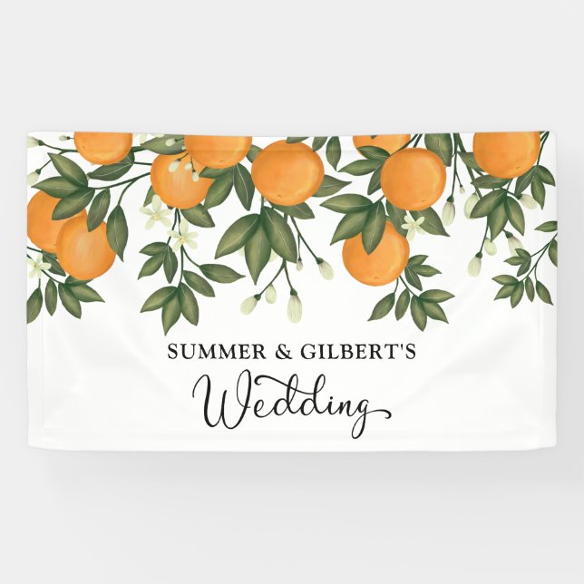 Banderoles Été Botanique Orange Citrus Mariage Bienvenue (Horizontal)