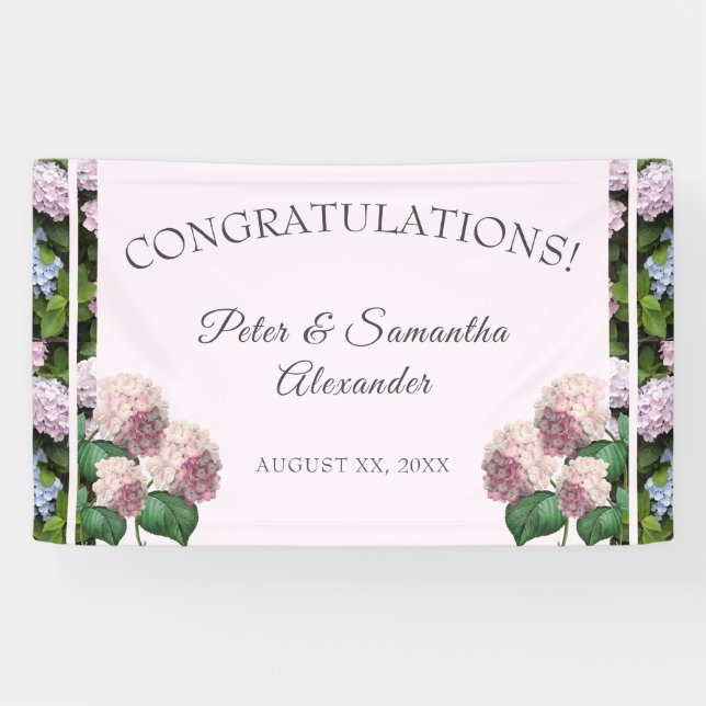 Banderoles Été Hydrangea Blossoms, Rose, Vert, Ba Mariage (Horizontal)