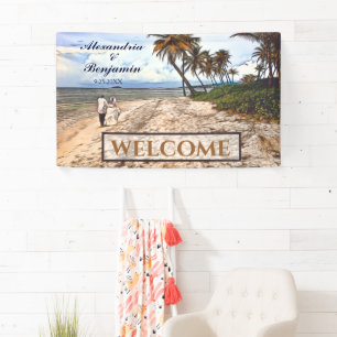 Banderoles Eté Plage tropicale Mariage Aquarelle personnalisé