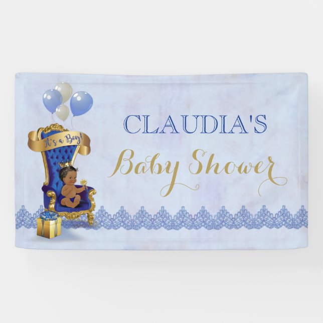 Banderoles Ethnic Baby Little Prince Gold Crown Royal Blue (Horizontal)