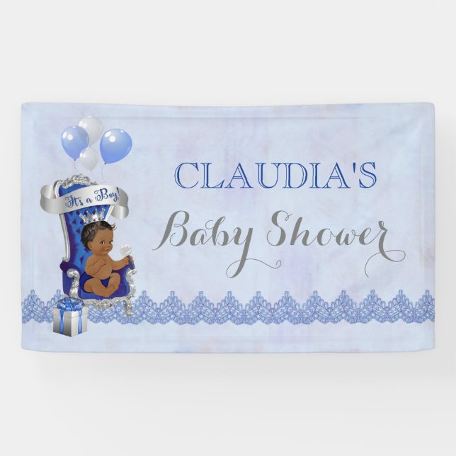 Banderoles Ethnic Baby Little Prince Silver Crown Royal Blue (Horizontal)