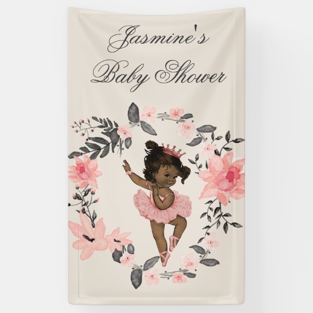 Banderoles Ethnic Ballerina Watercolor Wreath Baby shower (Vertical)