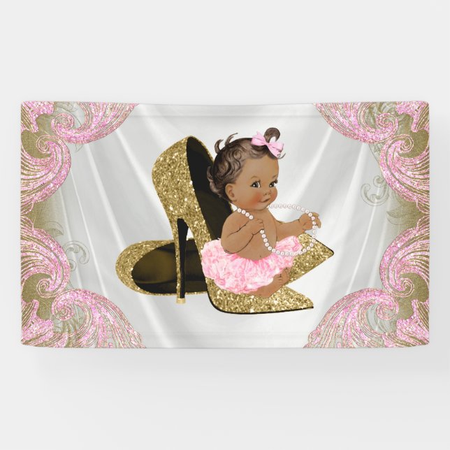 Banderoles Ethnic Girl Gold High Heel Chaussure Baby shower (Horizontal)