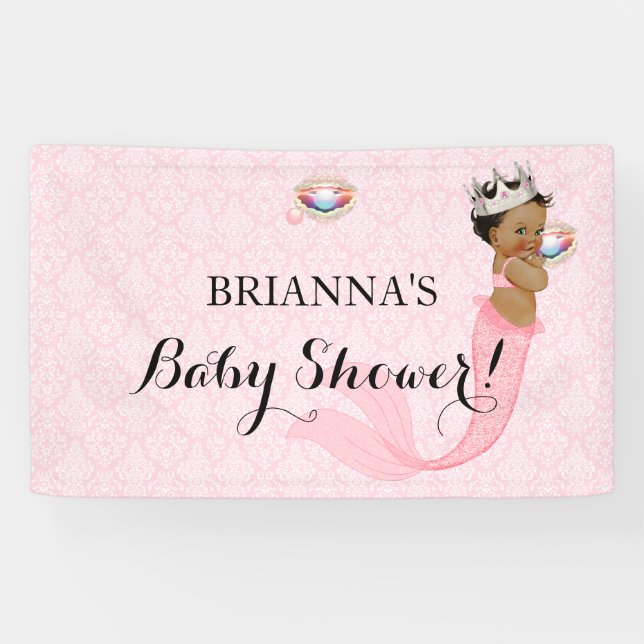 Banderoles Ethnic Mermaid Princess Baby Girl Couronne rose (Horizontal)