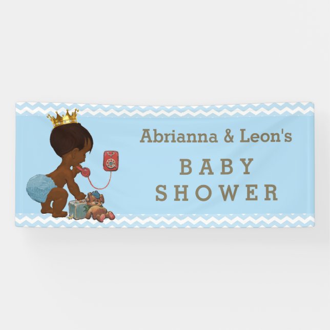Banderoles Ethnic Prince Phone Baby shower Blue Chevrons (Horizontal)