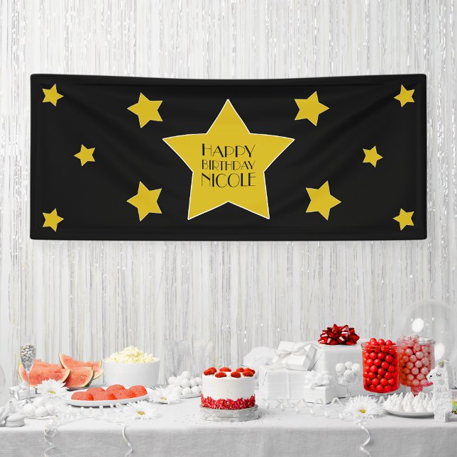 Banderoles Étoile de cinéma Anniversaire Black and Gold Stars (Créateur téléchargé)