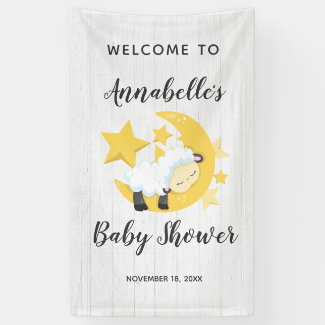 Banderoles Étoiles célestes de lune et Baby shower d'agneau B (Vertical)