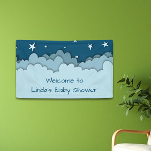Banderoles Etoiles de nuit nuageuses bleu foncé Baby shower d