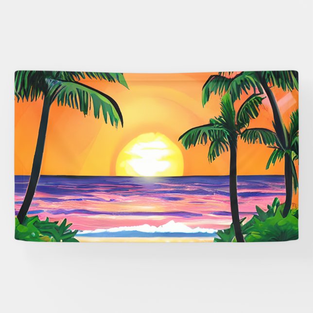 Banderoles Etonnante aquarelle Palmiers coucher de soleil (Horizontal)