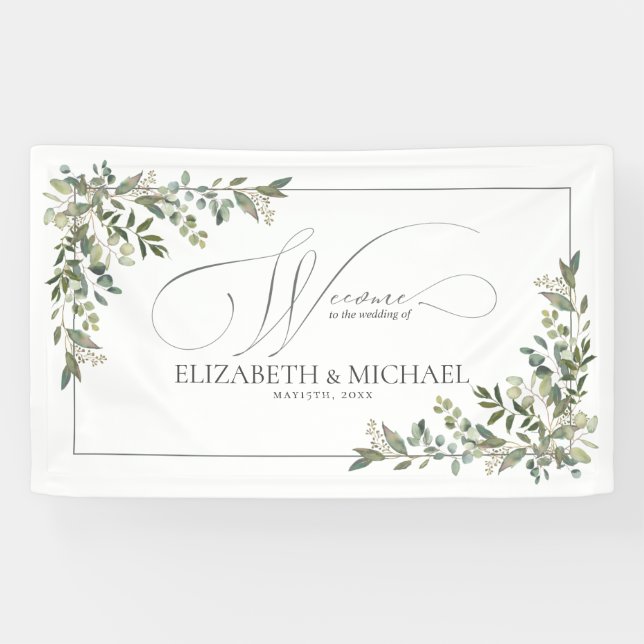 Banderoles Eucalyptus Botanique Sage Mariage vert (Horizontal)