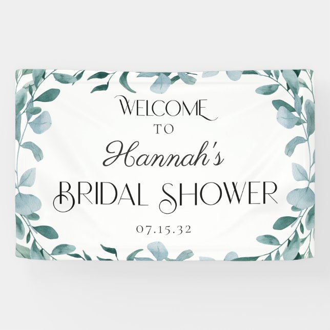 Banderoles Eucalyptus Cadre vert Douche verte Bienvenue (Horizontal)