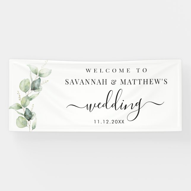 Banderoles Eucalyptus Mariage Script de verdure (Horizontal)