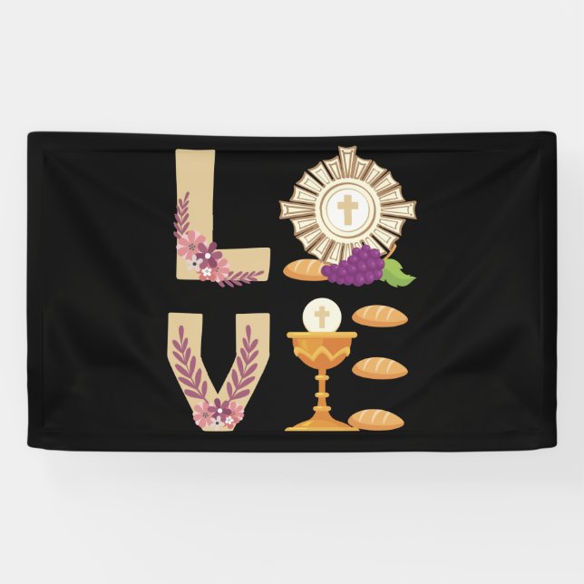 Banderoles Eucharis 1ère Communion catholique pour les filles (Horizontal)
