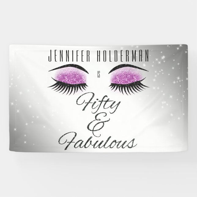 Banderoles Fabuleux 50 Black Pink Glam Eyes Anniversaire Bann (Horizontal)