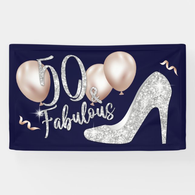 Banderoles Fabuleux 50 Modern Navy Blue Girl 50e anniversaire (Horizontal)